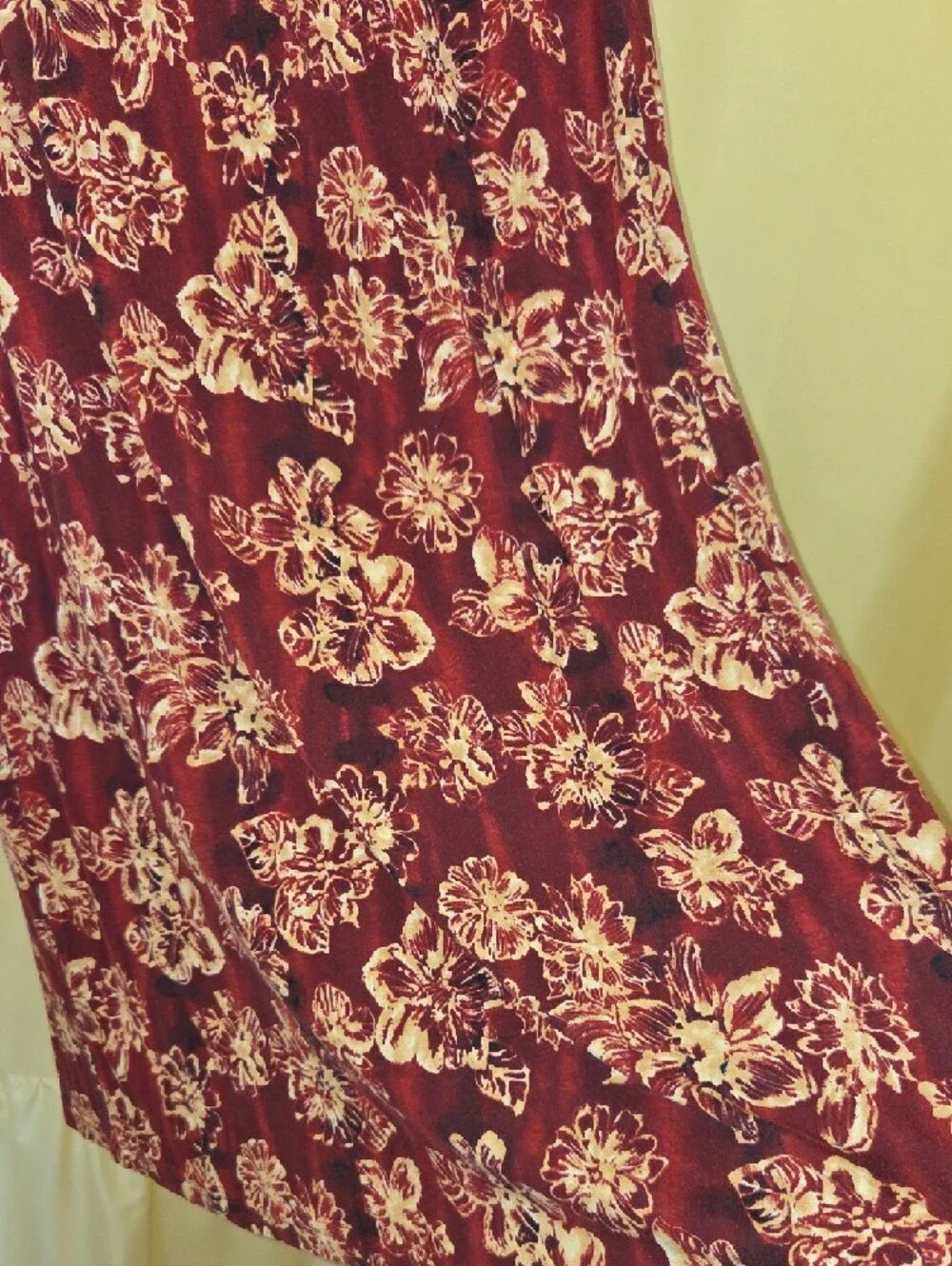 Carole Little Burgundy and Cream Floral Maxi Skirt